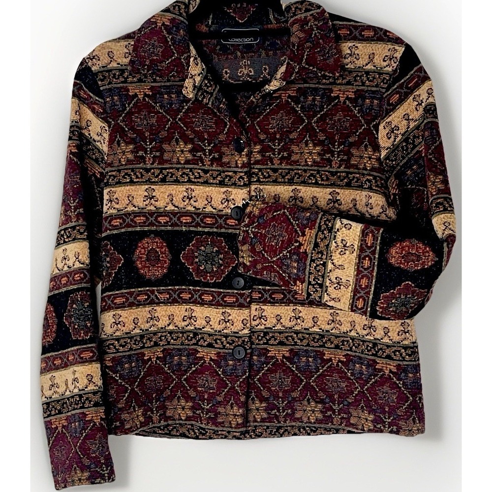 Carol Anderson Women S/M Tapestry Jacket Southwestern Boho Button Front - Picture 6 of 11